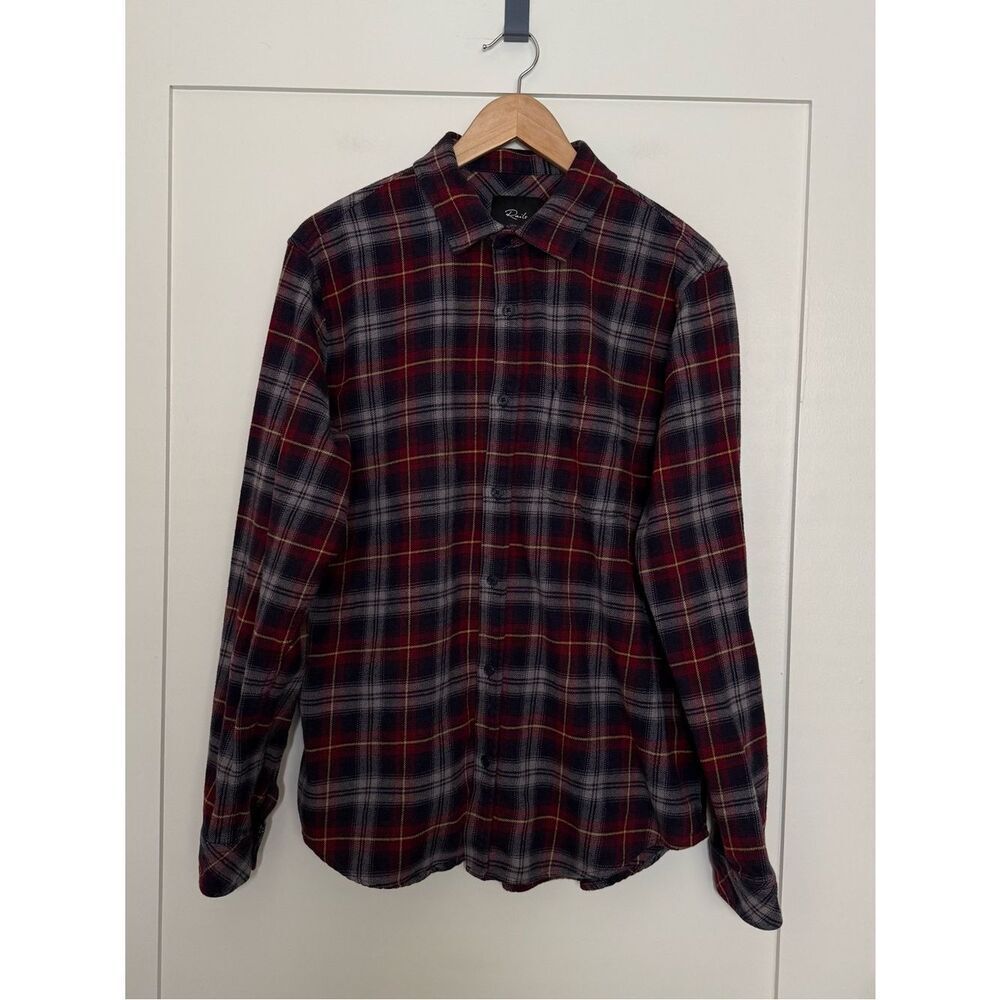 Rails Forrest Flannel Shirt Mens Sz L Twilight Wine Canary Plaid Cotton Casual